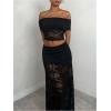 image:imageGORGLITTER Womens Lace Pencil Maxi Long Skirts Trendy Y2k Sexy High Waisted Flowy Ruched Rave Concert Going Out SkirtsBlack