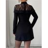 image:imageGORGLITTER Womens Lace Ruched Long Sleeve Cocktail Dress Mock Neck Elegant Short A Line Evening DressesBlack