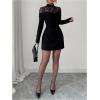 image:imageGORGLITTER Womens Lace Ruched Long Sleeve Cocktail Dress Mock Neck Elegant Short A Line Evening DressesBlack