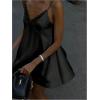image:imageGORGLITTER Womens Lace V Neck Satin Dress Spaghetti Strap Tie Backless Sexy Wedding Guest Party Mini DressesBlack