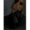image:imageGORGLITTER Womens Lace V Neck Satin Dress Spaghetti Strap Tie Backless Sexy Wedding Guest Party Mini DressesBlack