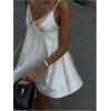 image:imageGORGLITTER Womens Lace V Neck Satin Dress Spaghetti Strap Tie Backless Sexy Wedding Guest Party Mini DressesWhite