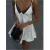 image:imageGORGLITTER Womens Lace V Neck Satin Dress Spaghetti Strap Tie Backless Sexy Wedding Guest Party Mini DressesWhite Lace Trim