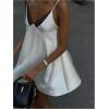 image:imageGORGLITTER Womens Lace V Neck Satin Dress Spaghetti Strap Tie Backless Sexy Wedding Guest Party Mini DressesWhite Lace Trim