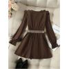 image:imageGORGLITTER Womens Lantern Long Sleeve Mini Dresses Ruffle Tie Crew Neck Chiffon Western Cowgirl Rodeo Dress OutfitsCoffee Brown