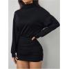 image:imageGORGLITTER Womens Lantern Long Sleeve Mock Neck Mini Dress Casual Elegant Ruched Bodycon Going Out Dinner Mini DressesBlack