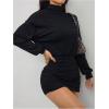 image:imageGORGLITTER Womens Lantern Long Sleeve Mock Neck Mini Dress Casual Elegant Ruched Bodycon Going Out Dinner Mini DressesBlack