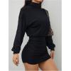 image:imageGORGLITTER Womens Lantern Long Sleeve Mock Neck Mini Dress Casual Elegant Ruched Bodycon Going Out Dinner Mini DressesBlack