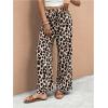 image:imageGORGLITTER Womens Leopard Cheetah Print Pants Trendy Animal Wide Leg Elastic Waist Drawstring Loose Joggers PantBrown