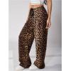 image:imageGORGLITTER Womens Leopard Cheetah Print Pants Trendy Animal Wide Leg Elastic Waist Drawstring Loose Joggers PantBrown Animal