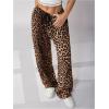 image:imageGORGLITTER Womens Leopard Cheetah Print Pants Trendy Animal Wide Leg Elastic Waist Drawstring Loose Joggers PantBrown Animal