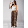 image:imageGORGLITTER Womens Leopard Cheetah Print Pants Trendy Animal Wide Leg Elastic Waist Drawstring Loose Joggers PantBrown Animal