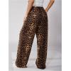 image:imageGORGLITTER Womens Leopard Cheetah Print Pants Trendy Animal Wide Leg Elastic Waist Drawstring Loose Joggers PantBrown Animal