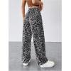 image:imageGORGLITTER Womens Leopard Cheetah Print Pants Trendy Animal Wide Leg Elastic Waist Drawstring Loose Joggers PantGrey