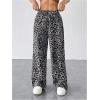 image:imageGORGLITTER Womens Leopard Cheetah Print Pants Trendy Animal Wide Leg Elastic Waist Drawstring Loose Joggers PantGrey