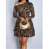 image:imageGORGLITTER Womens Leopard Print Y2k Layered Ruffle Dress Cheetah Asymmetrical Neck Long Sleeve DressesBrown