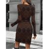 image:imageGORGLITTER Womens Long Sleeve Bodycon Dresses Wrap Argyle Plaid Slimming Crew Neck Wedding Guest DressBrown
