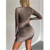 image:imageGORGLITTER Womens Long Sleeve Mini Dress Vacation Party Wedding Guest Cocktail Ombre Ruched Mesh Bodycon DressesGrey Brown