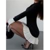 image:imageGORGLITTER Womens Long Sleeve Pleated Bubble Dress Elegant Classy Fall Color Block Patchwork Formal Prom Mini DressesBlack and White