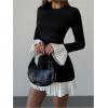 image:imageGORGLITTER Womens Long Sleeve Pleated Bubble Dress Elegant Classy Fall Color Block Patchwork Formal Prom Mini DressesBlack and White