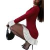 image:imageGORGLITTER Womens Long Sleeve Pleated Bubble Dress Elegant Classy Fall Color Block Patchwork Formal Prom Mini DressesSolid Burgundy
