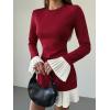 image:imageGORGLITTER Womens Long Sleeve Pleated Bubble Dress Elegant Classy Fall Color Block Patchwork Formal Prom Mini DressesSolid Burgundy