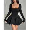 image:imageGORGLITTER Womens Long Sleeve Square Neck Mini Bubble Dress Y2k Goth Sheer Mesh See Through Fall Cocktail Dresses 2025Black