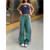 image:imageGORGLITTER Womens Low Rise Side Striped Green Track Pants Y2K Wide Leg Loose Baggy Parachute Going Out Palazzo SweatpantsGreen