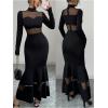 image:imageGORGLITTER Womens Mesh Bodycon Fishtail Maxi Dress Long Sleeve Mock Neck Cocktail Prom Long Dresses Elegant ClassyBlack