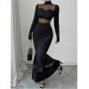 image:imageGORGLITTER Womens Mesh Bodycon Fishtail Maxi Dress Long Sleeve Mock Neck Cocktail Prom Long Dresses Elegant ClassyBlack