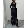 image:imageGORGLITTER Womens Mesh Bodycon Fishtail Maxi Dress Long Sleeve Mock Neck Cocktail Prom Long Dresses Elegant ClassyBlack