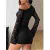 image:imageGORGLITTER Womens Mesh Lace Long Sleeve Bodycon Mini Dress Y2K One Off Shoulder Pencil Night Out Birthday Party DressesBlack
