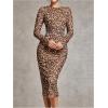 image:imageGORGLITTER Womens Mesh Long Sleeve Bodycon Midi Dress Fall Cocktail Birthday Dinner Wedding Guest Going Out DressesBrown Leopard