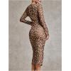 image:imageGORGLITTER Womens Mesh Long Sleeve Bodycon Midi Dress Fall Cocktail Birthday Dinner Wedding Guest Going Out DressesBrown Leopard