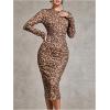 image:imageGORGLITTER Womens Mesh Long Sleeve Bodycon Midi Dress Fall Cocktail Birthday Dinner Wedding Guest Going Out DressesBrown Leopard