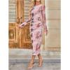 image:imageGORGLITTER Womens Mesh Long Sleeve Bodycon Midi Dress Fall Cocktail Birthday Dinner Wedding Guest Going Out DressesPink Multi