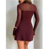 image:imageGORGLITTER Womens Mesh Mock Neck A Line Mini Dress Long Sleeve Spring Cocktail Wedding Guest Party Short DressesBurgundy