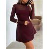 image:imageGORGLITTER Womens Mesh Mock Neck A Line Mini Dress Long Sleeve Spring Cocktail Wedding Guest Party Short DressesBurgundy
