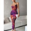 image:imageGORGLITTER Womens Mesh Ruched Bodycon Birthday Midi Dress Tie Dye Asymmetrical Party Going Out Wedding Guest DressesMulticolor