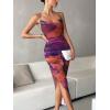 image:imageGORGLITTER Womens Mesh Ruched Bodycon Birthday Midi Dress Tie Dye Asymmetrical Party Going Out Wedding Guest DressesMulticolor