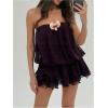 image:imageGORGLITTER Womens Mesh Tiered Flowy Mini Dress Y2k 3D Floral Strapless Ruffle A Line Layered Swing Short Summer DressesPurple