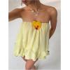 image:imageGORGLITTER Womens Mesh Tiered Flowy Mini Dress Y2k 3D Floral Strapless Ruffle A Line Layered Swing Short Summer DressesYellow