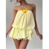 image:imageGORGLITTER Womens Mesh Tiered Flowy Mini Dress Y2k 3D Floral Strapless Ruffle A Line Layered Swing Short Summer DressesYellow