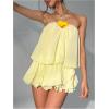 image:imageGORGLITTER Womens Mesh Tiered Flowy Mini Dress Y2k 3D Floral Strapless Ruffle A Line Layered Swing Short Summer DressesYellow