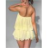 image:imageGORGLITTER Womens Mesh Tiered Flowy Mini Dress Y2k 3D Floral Strapless Ruffle A Line Layered Swing Short Summer DressesYellow