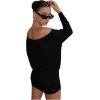 image:imageGORGLITTER Womens Off Shoulder Ruched Mini Dresses Poncho Long Sleeve Skinny Short Y2k Sheer Sexy DressBlack
