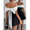 image:imageGORGLITTER Womens Off The Shoulder Bodycon Mini Dress Elegant Classy Summer Wedding Guest Cocktail Party SundressesBlack and White