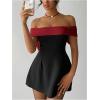 image:imageGORGLITTER Womens Off The Shoulder Bodycon Mini Dress Elegant Classy Summer Wedding Guest Cocktail Party SundressesRed and Black