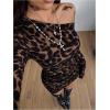 image:imageGORGLITTER Womens Off The Shoulder Bodycon Mini Dresses Asymmetrical Long Sleeve Ruched Cocktail Brunch Short DressBrown Leopard