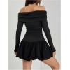 image:imageGORGLITTER Womens Off The Shoulder Bubble Dress Elegant Classy Fall Long Sleeve Birthday Festival Going Out Mini DressBlack